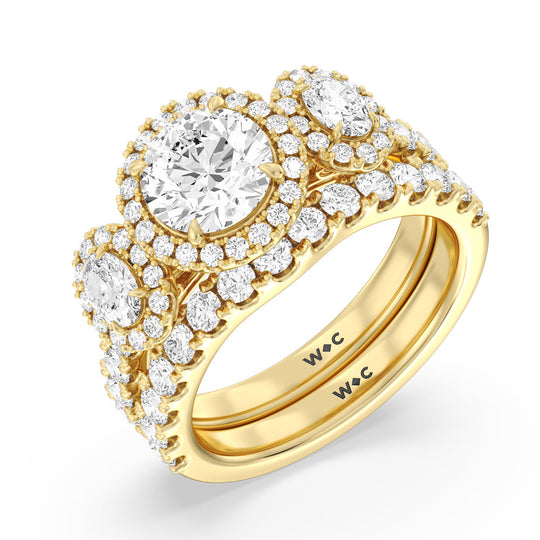 Halo Three Stone Lab Diamond Engagement Ring with Round Cut Diamond in 14KT Rose Gold view 5

