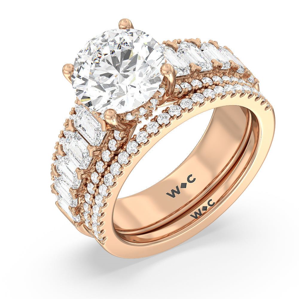 Emerald Side Stone Broad Band Hidden Halo Diamond Wedding Band with 18KT Rose Gold Cut Diamond in 14KT Rose Gold view 3
