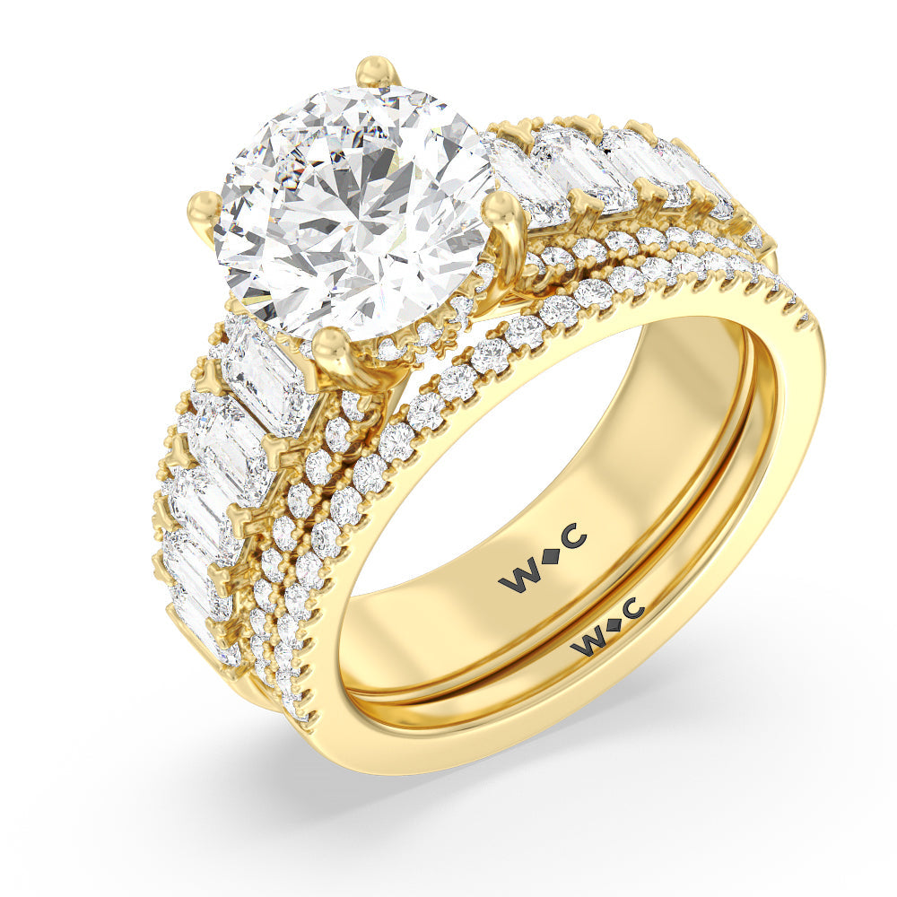 Emerald Side Stone Broad Band Hidden Halo Diamond Wedding Band with 18KT Yellow Gold Cut Diamond in 14KT Yellow Gold view 3
