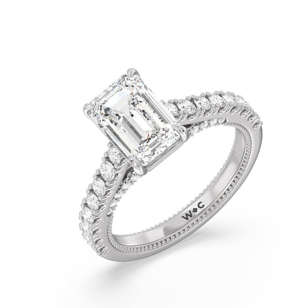 Emerald Cut The Gramercy Ring with Lab Grown Diamond in 14KT Platinum view 3
