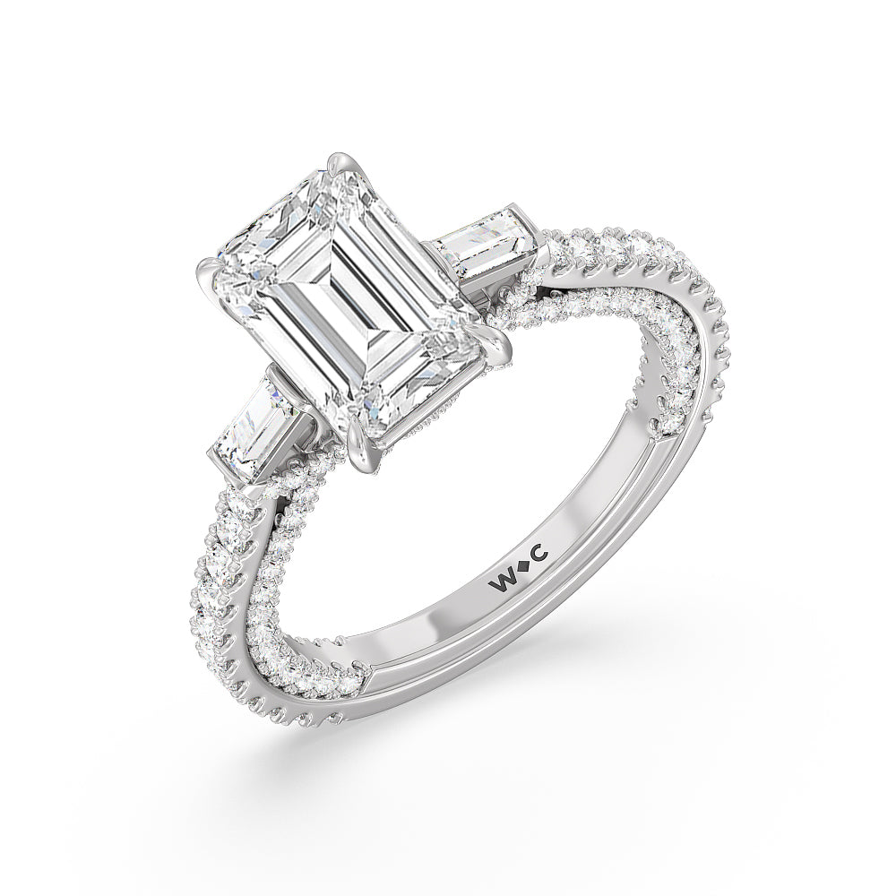 Emerald Cut The Beekman Ring with Lab Grown Diamond in 14KT Platinum view 3
