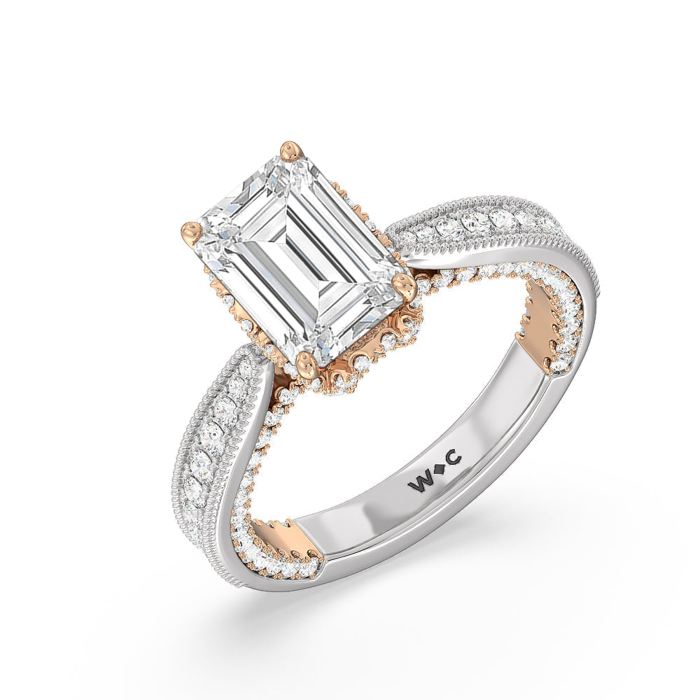 Emerald Cut The Chrysler Ring with Lab Grown Diamond in 14KT White & Rose Gold view 3
