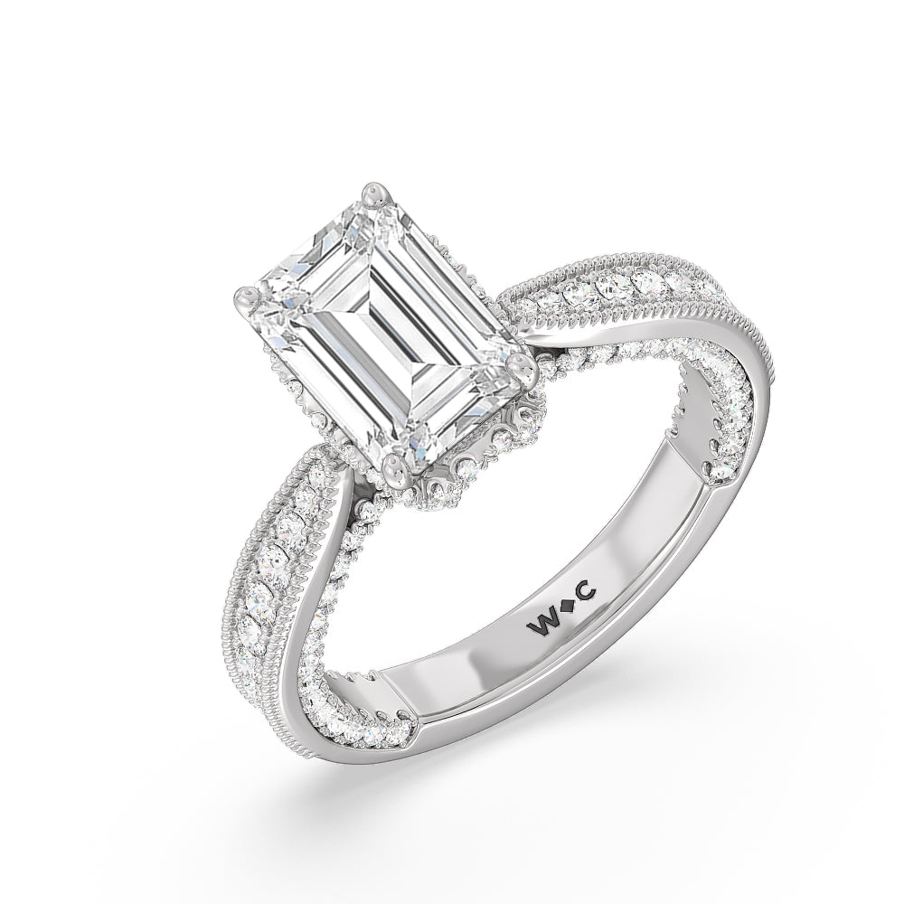Emerald Cut The Chrysler Ring with Lab Grown Diamond in 14KT Platinum view 3
