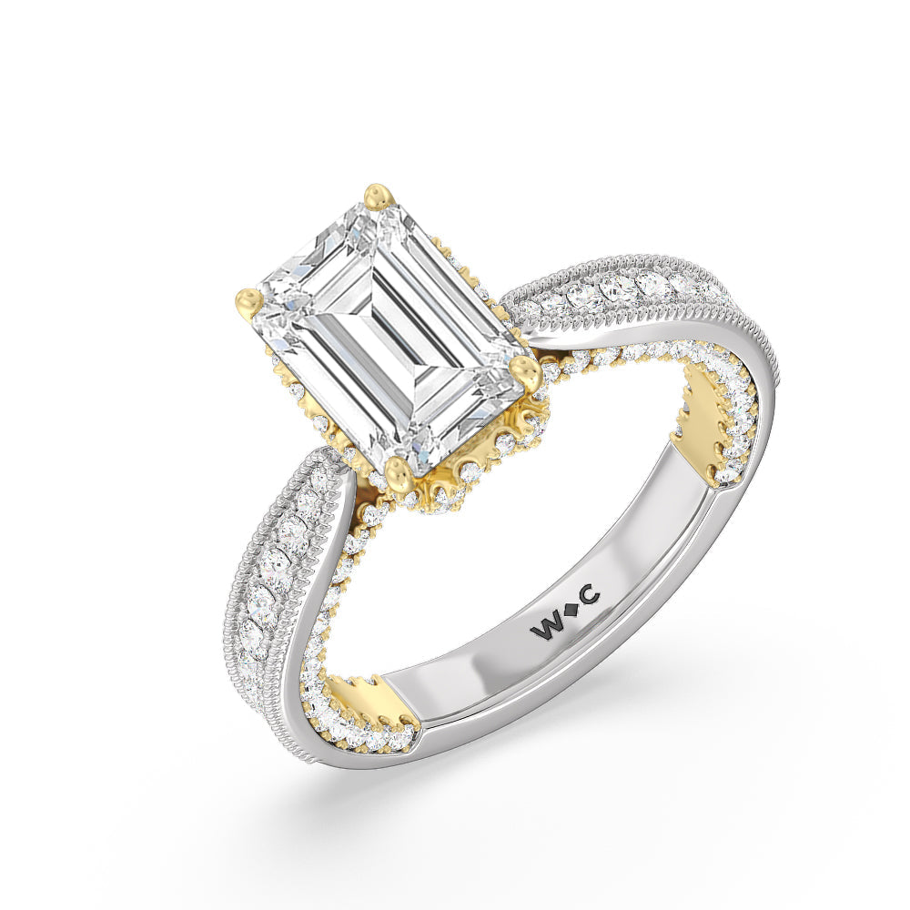 Emerald Cut The Chrysler Ring with Lab Grown Diamond in 14KT White & Yellow Gold view 3
