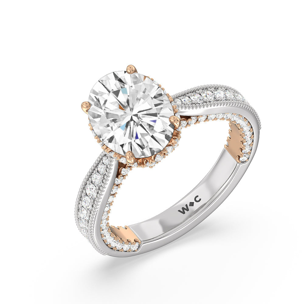 Oval Cut The Chrysler Ring with Lab Grown Diamond in 14KT White & Rose Gold view 3
