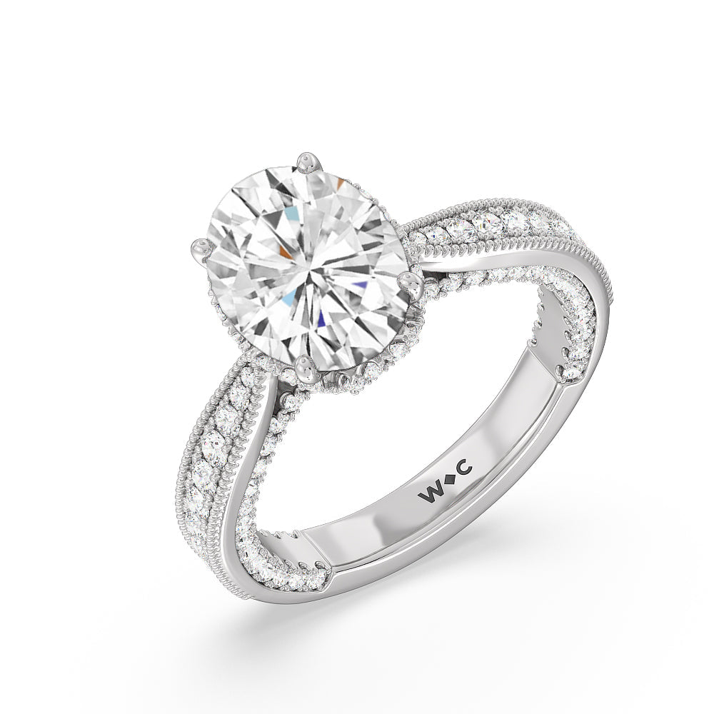 Oval Cut The Chrysler Ring with Lab Grown Diamond in 14KT Platinum view 3
