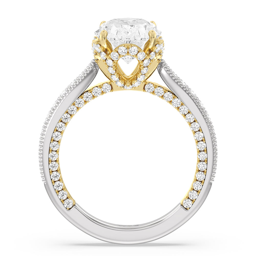Oval Cut The Chrysler Ring with Lab Grown Diamond in 14KT White & Yellow Gold view 2
