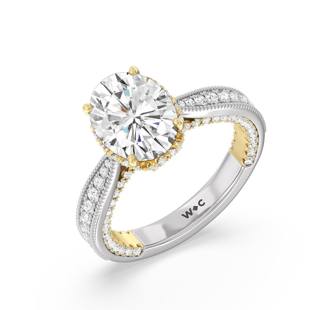 Oval Cut The Chrysler Ring with Lab Grown Diamond in 14KT White & Yellow Gold view 3
