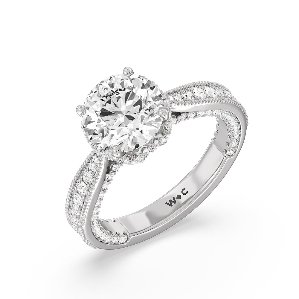 Round Cut The Chrysler Ring with Lab Grown Diamond in 14KT Platinum view 3
