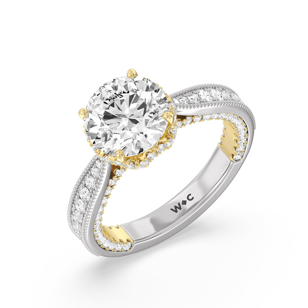 Round Cut The Chrysler Ring with Lab Grown Diamond in 14KT White & Yellow Gold view 3
