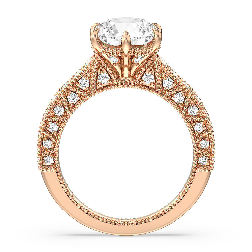 Round Cut The Waldorf Ring with Lab Grown Diamond in 14KT Rose Gold view 2
