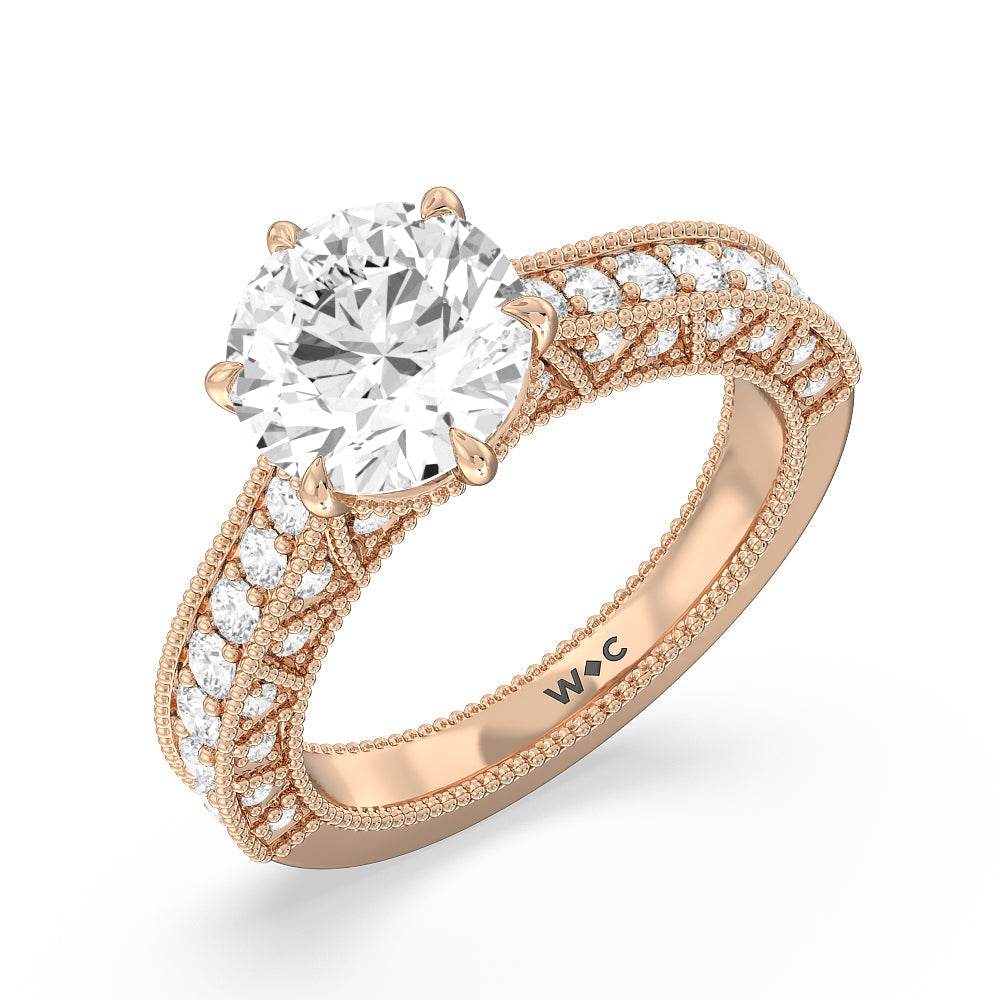 Round Cut The Waldorf Ring with Lab Grown Diamond in 14KT Rose Gold view 3
