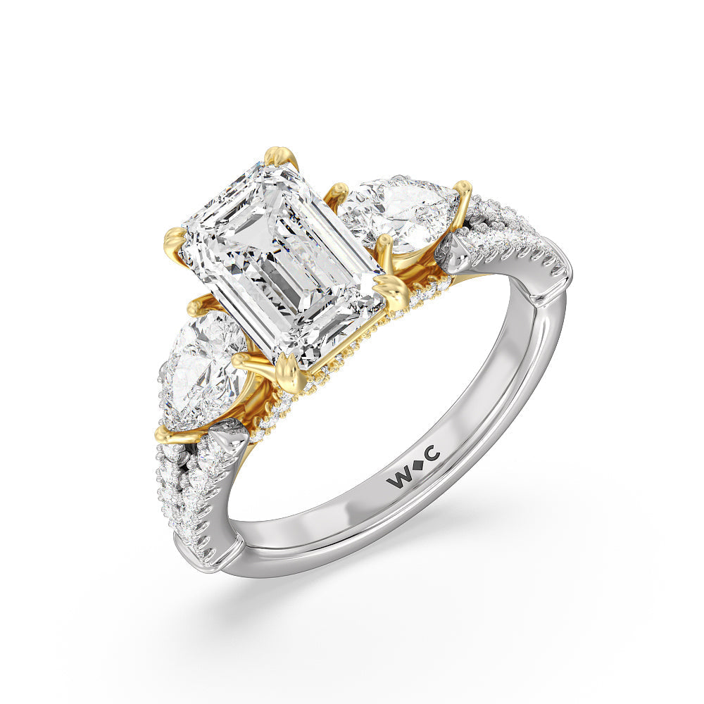 Emerald Cut The MacDougal Ring with Lab Grown Diamond in 14KT White & Yellow Gold view 3
