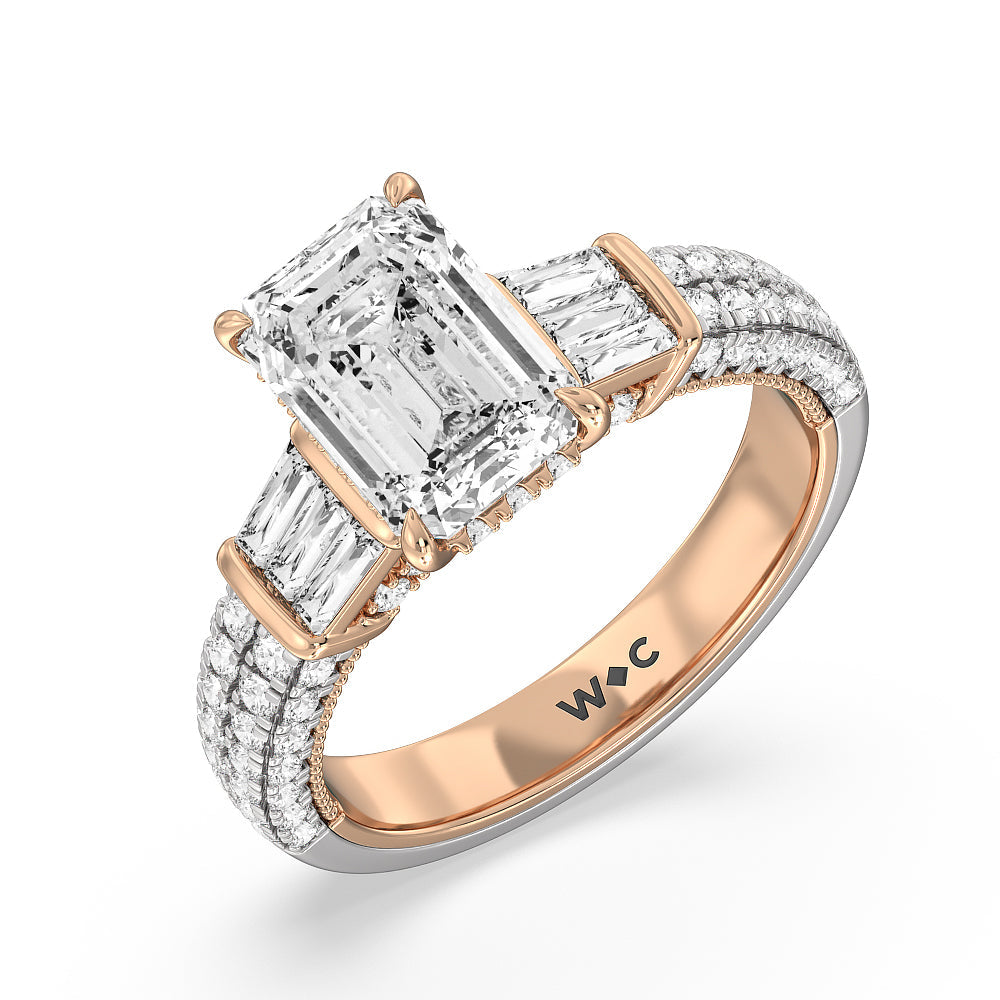 Emerald Cut The Mulberry Ring with Lab Grown Diamond in 14KT White & Rose Gold view 3
