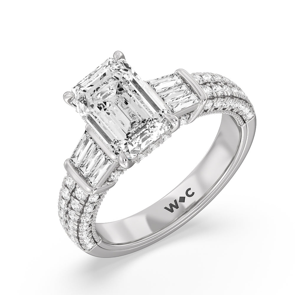 Emerald Cut The Mulberry Ring with Lab Grown Diamond in 14KT Platinum view 3
