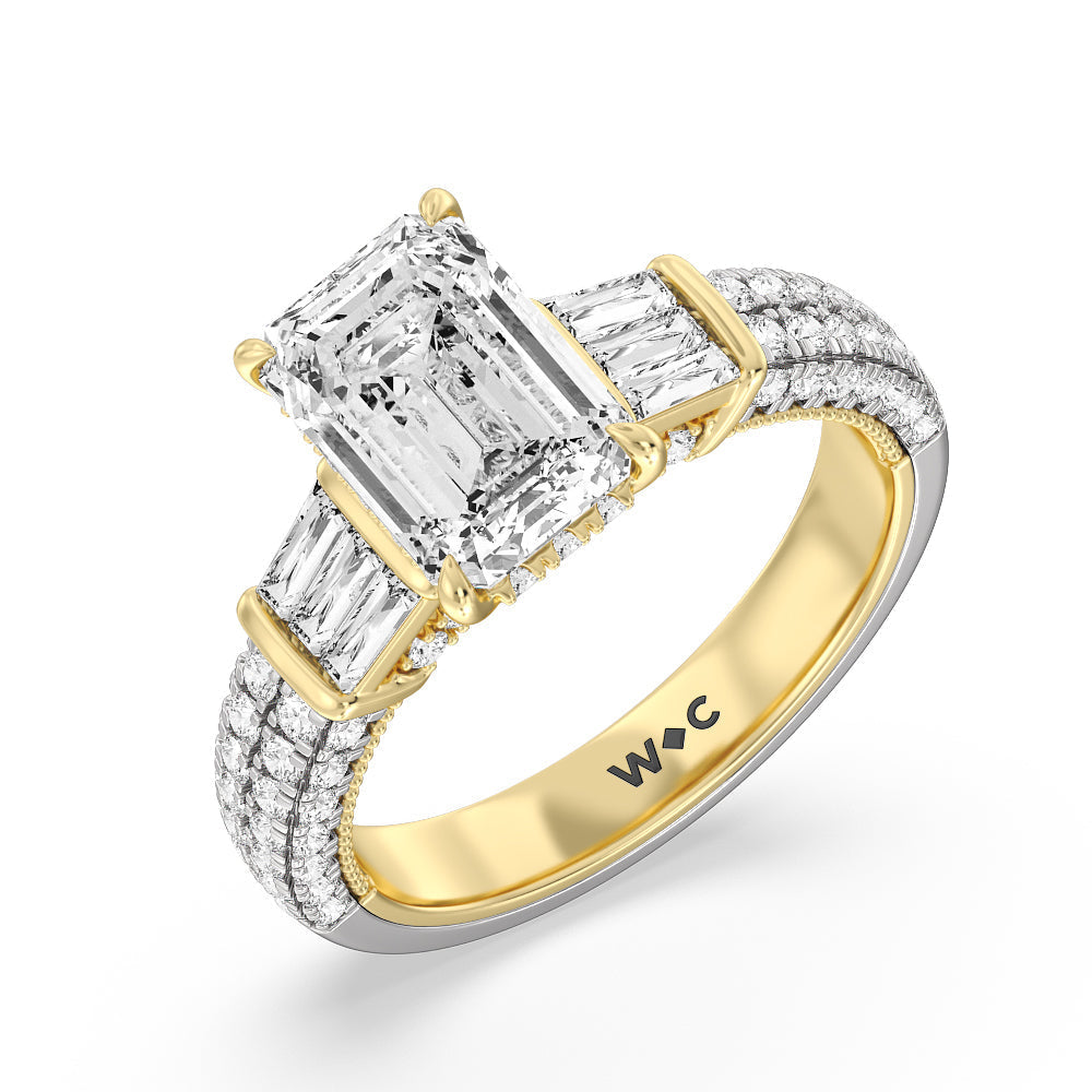 Emerald Cut The Mulberry Ring with Lab Grown Diamond in 14KT White & Yellow Gold view 3
