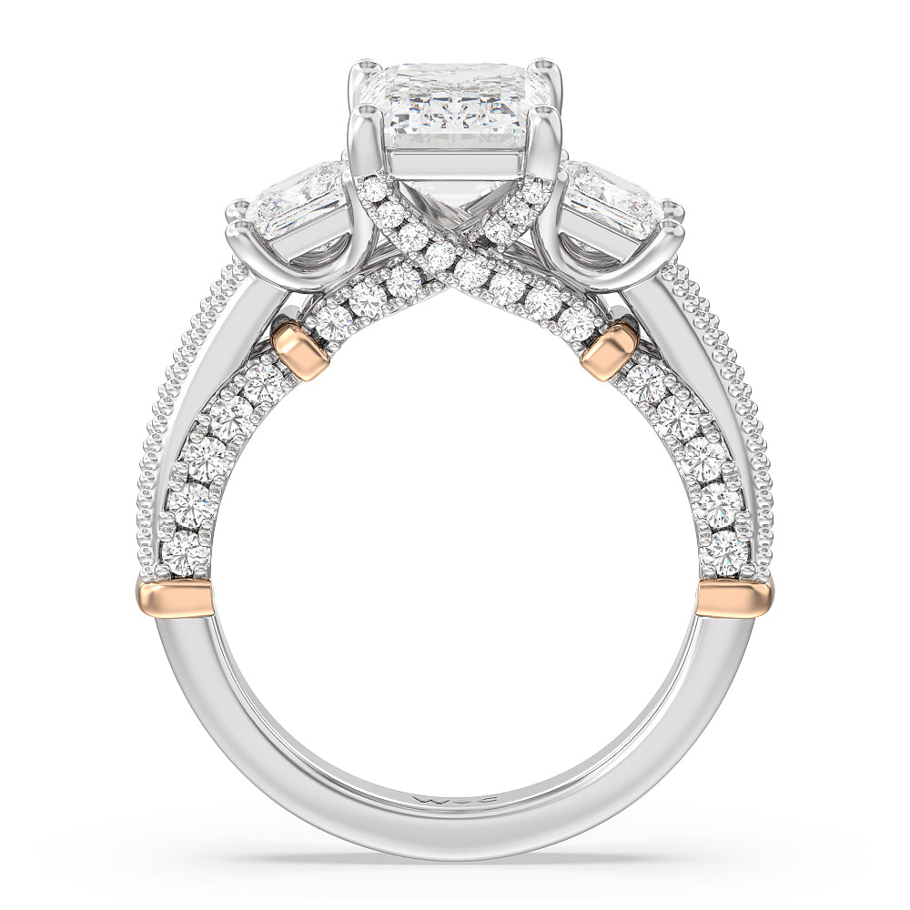Emerald Cut The Harlem Ring with Lab Grown Diamond in 14KT White & Rose Gold view 2
