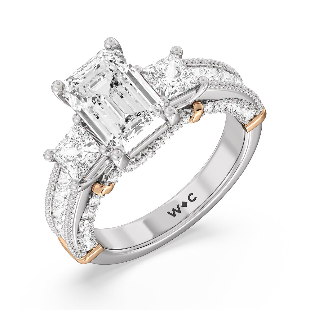 Emerald Cut The Harlem Ring with Lab Grown Diamond in 14KT White & Rose Gold view 3
