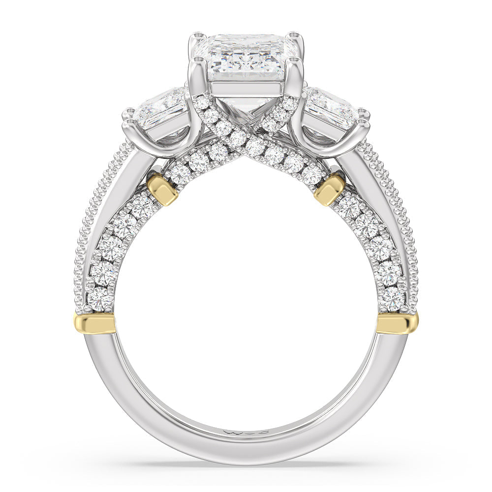 Emerald Cut The Harlem Ring with Lab Grown Diamond in 14KT White & Yellow Gold view 2
