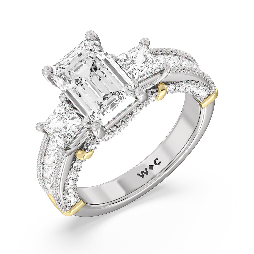 Emerald Cut The Harlem Ring with Lab Grown Diamond in 14KT White & Yellow Gold view 3
