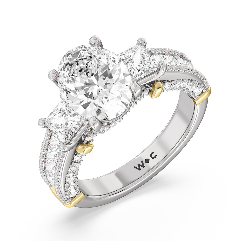 Oval Cut The Harlem Ring with Lab Grown Diamond in 14KT White & Yellow Gold view 3
