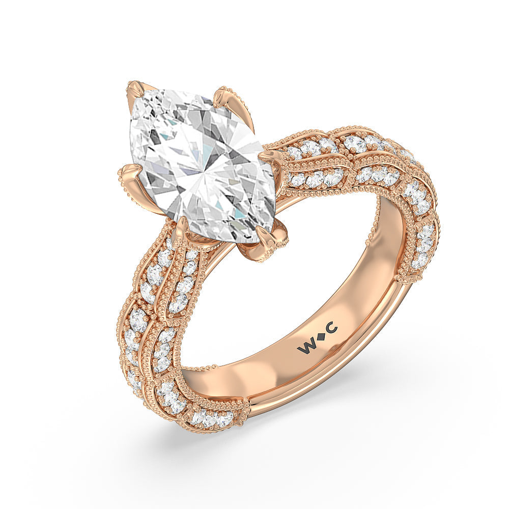 The Central Park Ring with Marquise Cut Diamond in 14KT Rose Gold view 3
