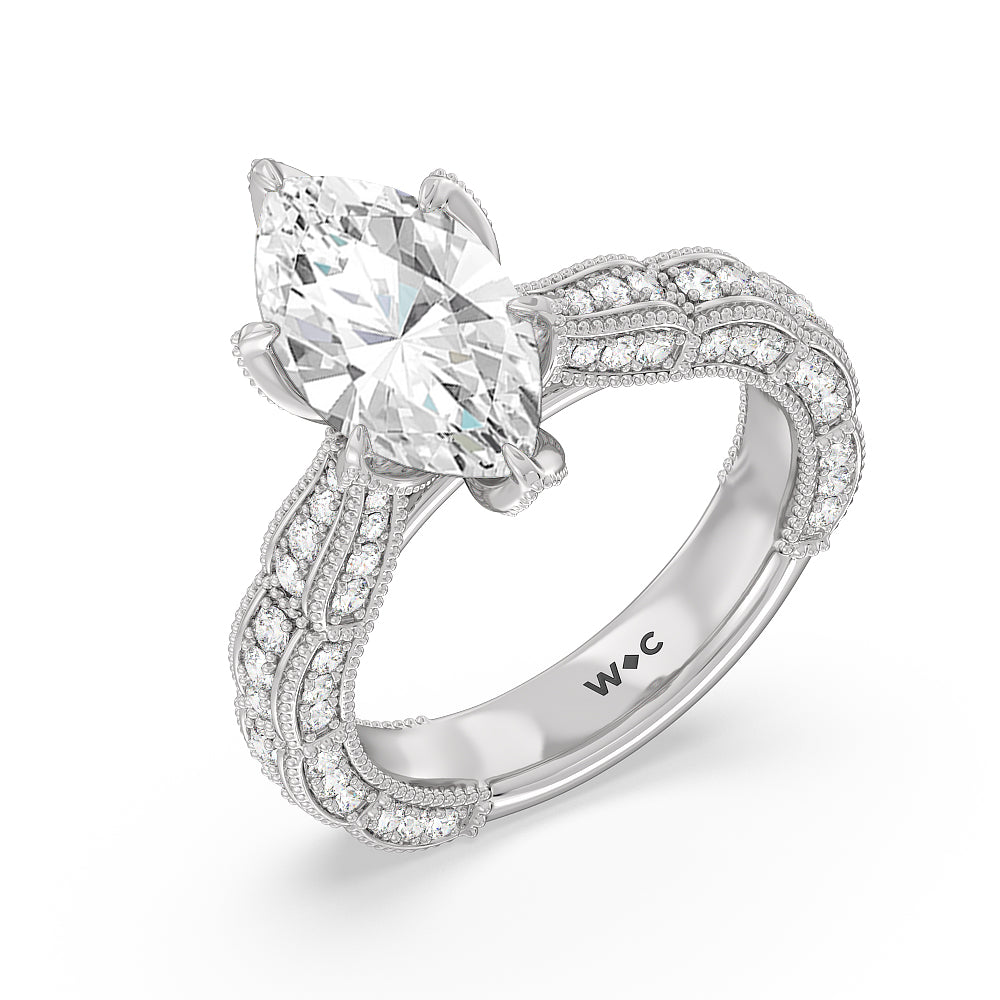 The Central Park Ring with Marquise Cut Diamond in 14KT Platinum view 3
