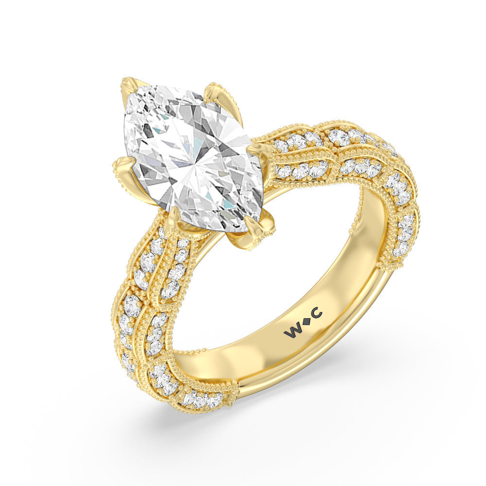The Central Park Ring with Marquise Cut Diamond in 14KT Yellow Gold view 3
