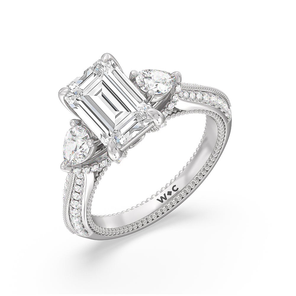 Emerald Cut The Houston Ring with Lab Grown Diamond in 14KT Platinum view 3
