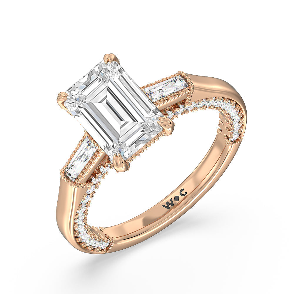 The Bryant Park Ring with Emerald Cut Diamond in 14KT Rose Gold view 3
