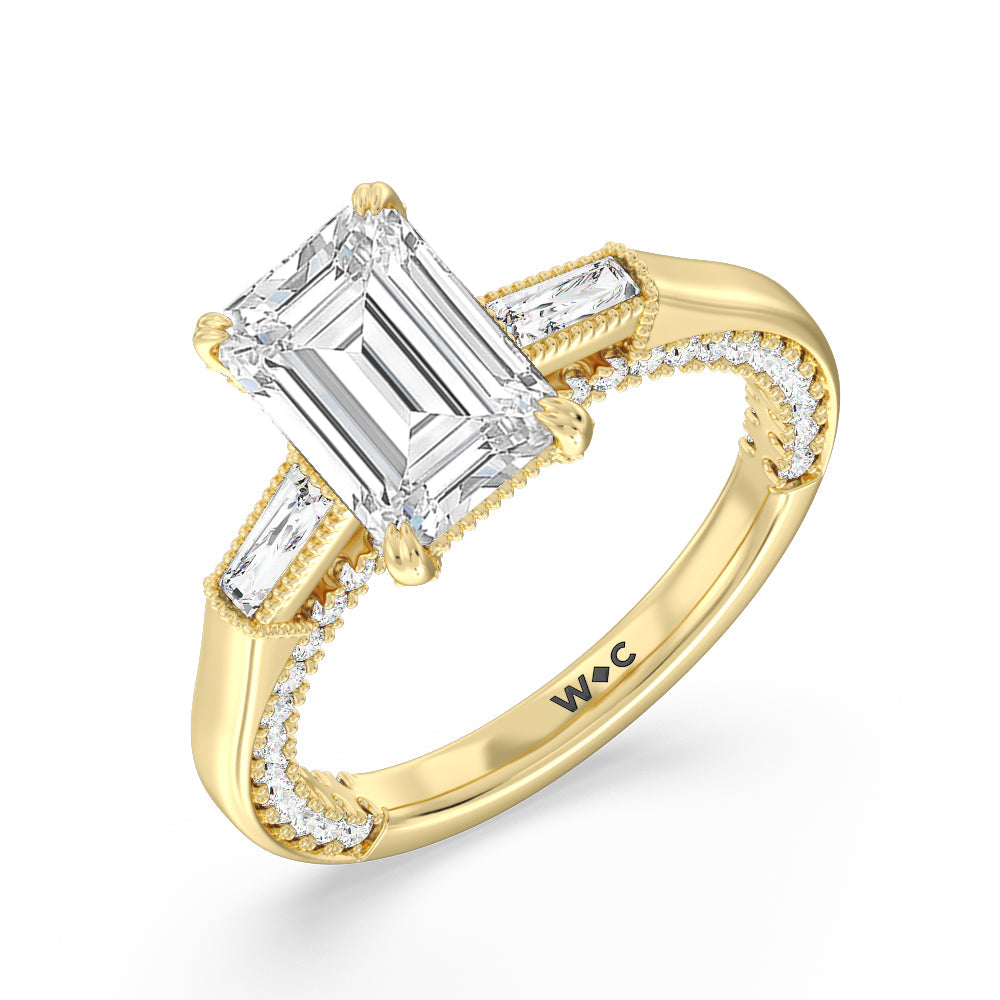 The Bryant Park Ring with Emerald Cut Diamond in 14KT Yellow Gold view 3
