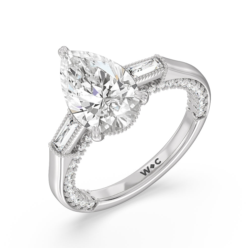 The Bryant Park Ring with Pear Cut Diamond in 14KT Platinum view 3
