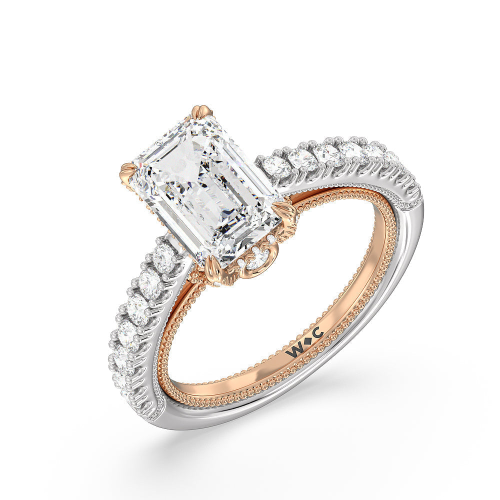 Emerald Cut The Liberty Ring with Lab Grown Diamond in 14KT White & Rose Gold view 3

