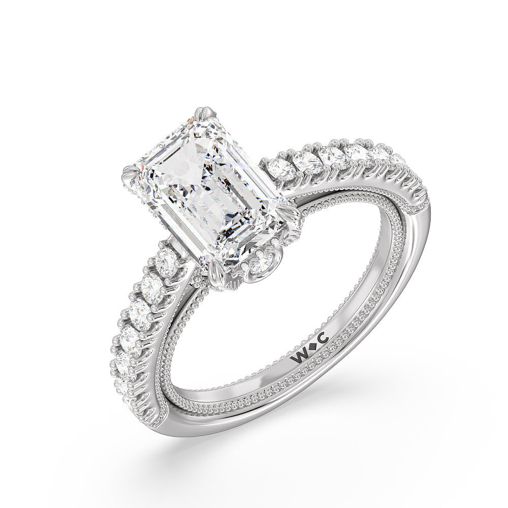 Emerald Cut The Liberty Ring with Lab Grown Diamond in 14KT Platinum view 3
