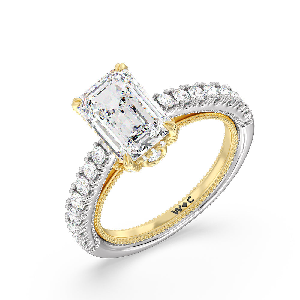 Emerald Cut The Liberty Ring with Lab Grown Diamond in 14KT White & Yellow Gold view 3
