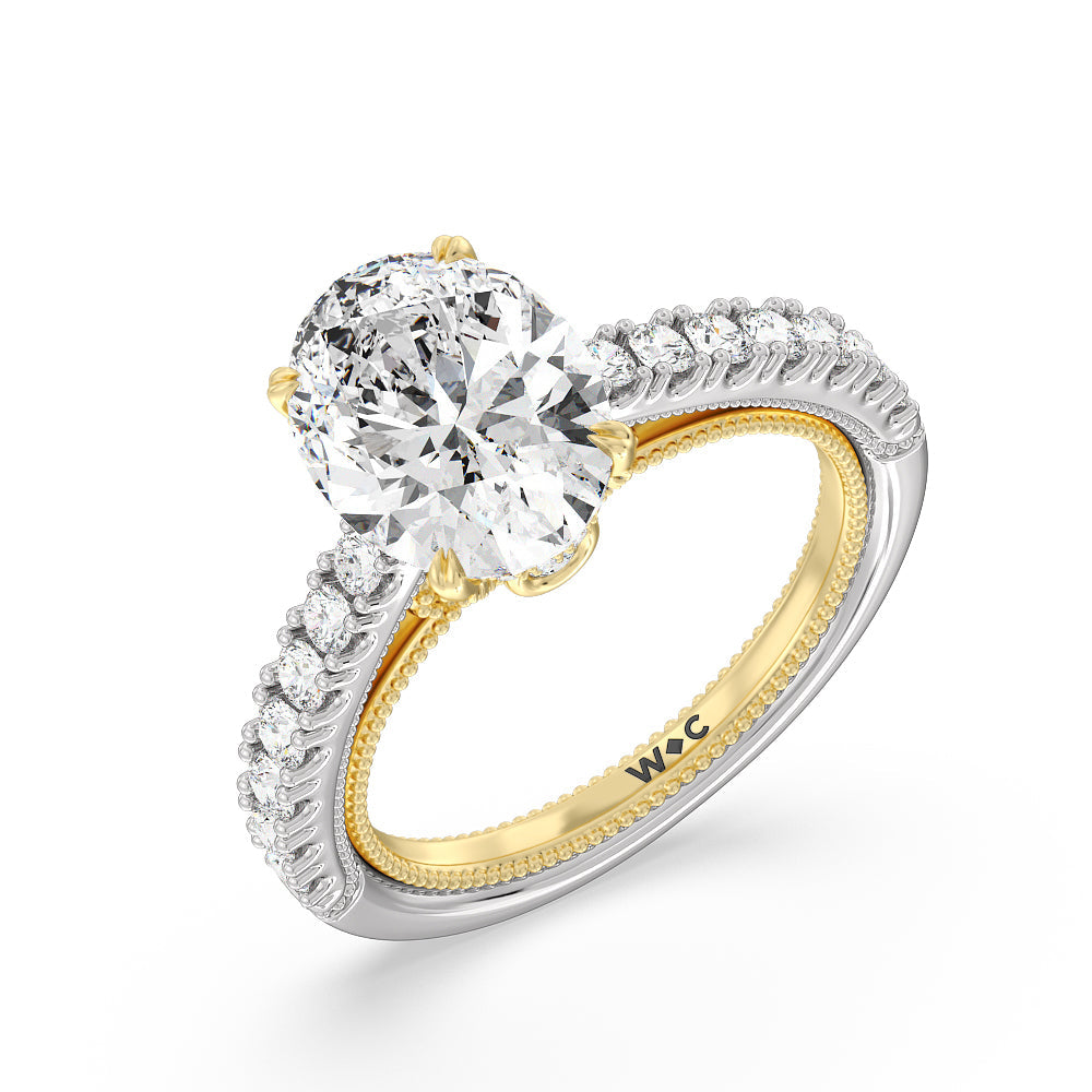Oval Cut The Liberty Ring with Lab Grown Diamond in 14KT White & Yellow Gold view 3

