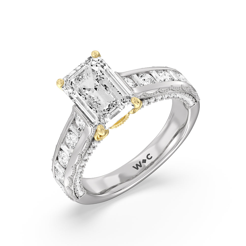Emerald Cut The Morgan Ring with Lab Grown Diamond in 14KT White & Yellow Gold view 3
