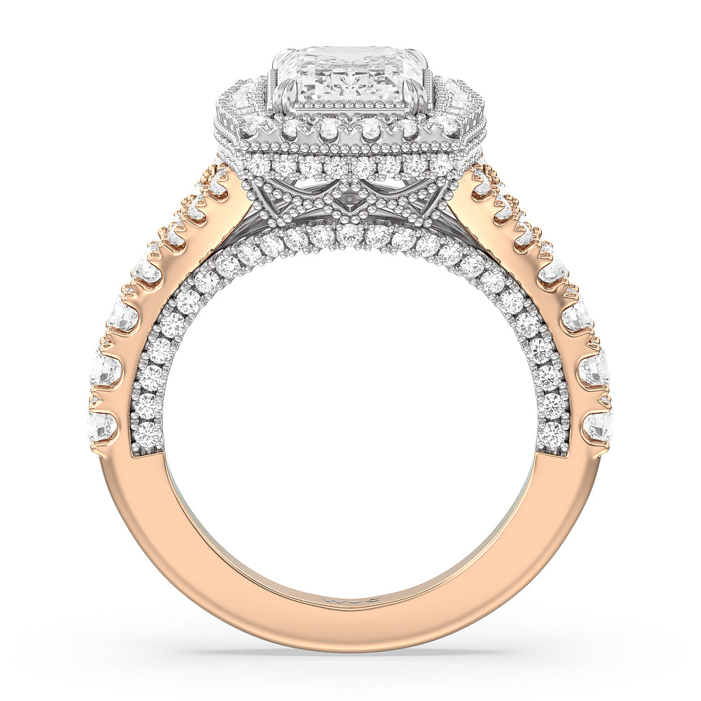 Emerald Cut The Cloister Ring with Lab Grown Diamond in 14KT White & Rose Gold view 2

