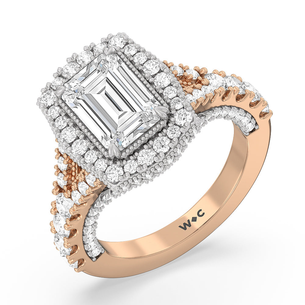 Emerald Cut The Cloister Ring with Lab Grown Diamond in 14KT White & Rose Gold view 3
