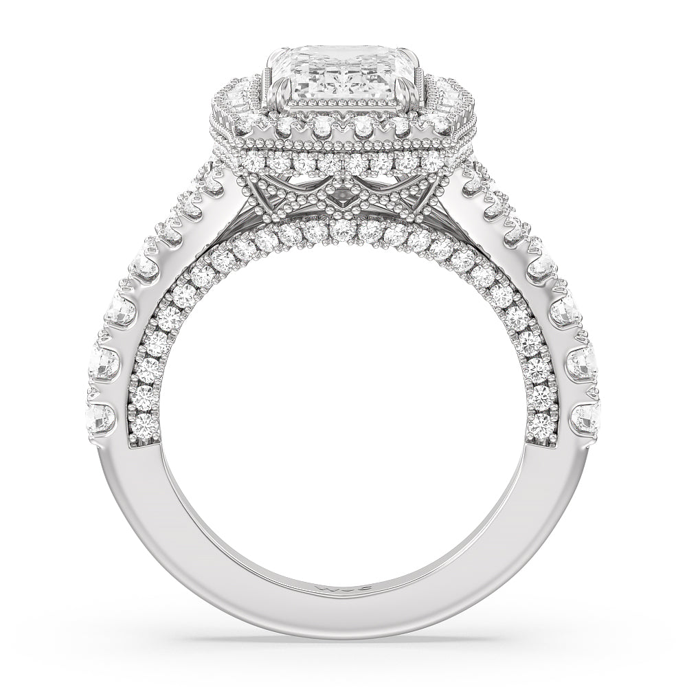 Emerald Cut The Cloister Ring with Lab Grown Diamond in 14KT Platinum view 2
