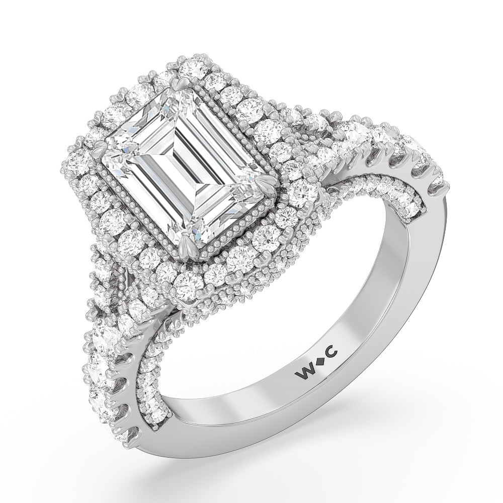 Emerald Cut The Cloister Ring with Lab Grown Diamond in 14KT Platinum view 3
