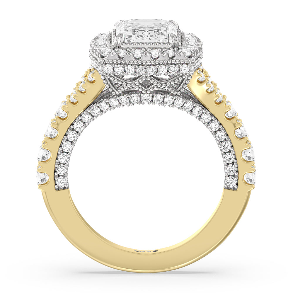 Emerald Cut The Cloister Ring with Lab Grown Diamond in 14KT White & Yellow Gold view 2
