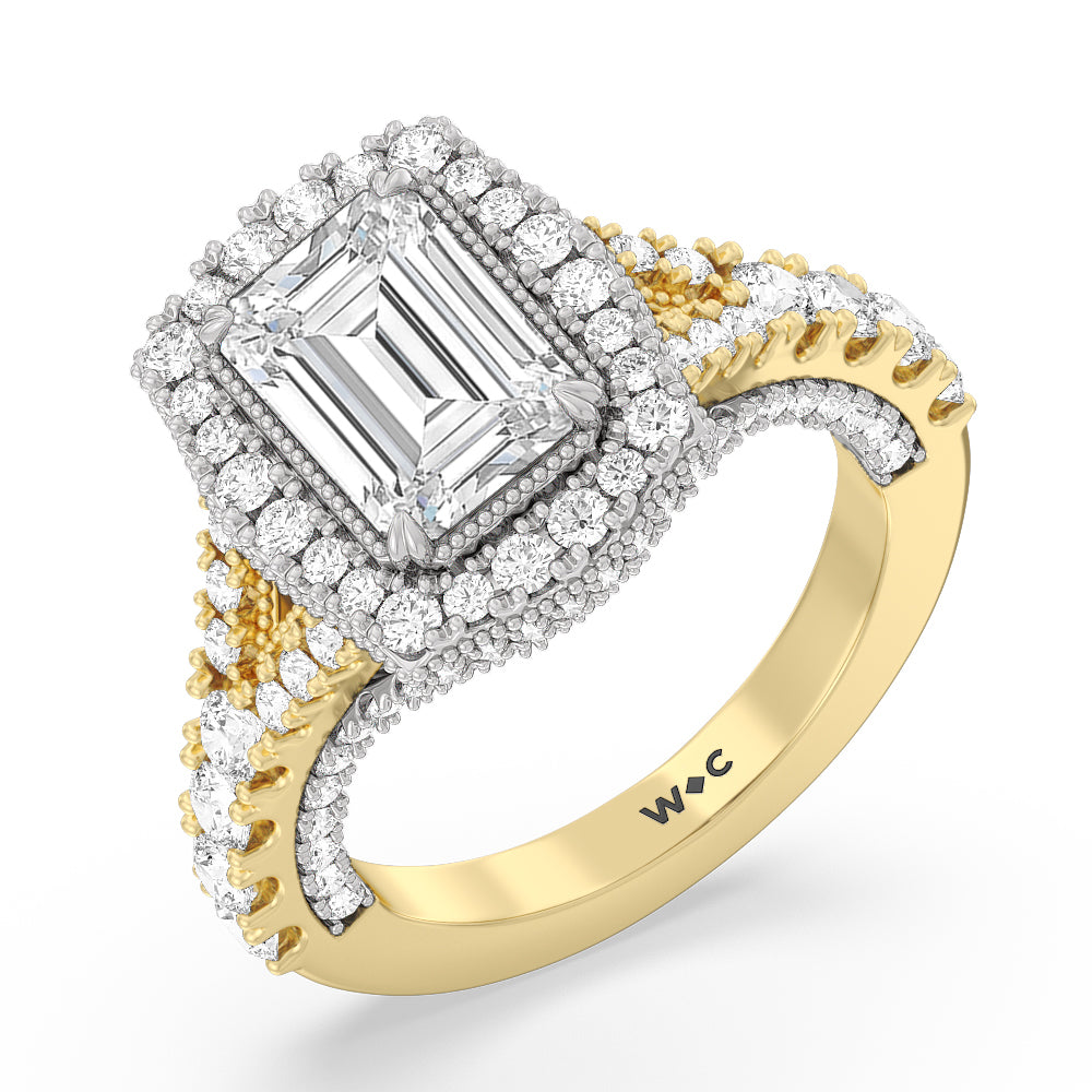Emerald Cut The Cloister Ring with Lab Grown Diamond in 14KT White & Yellow Gold view 3
