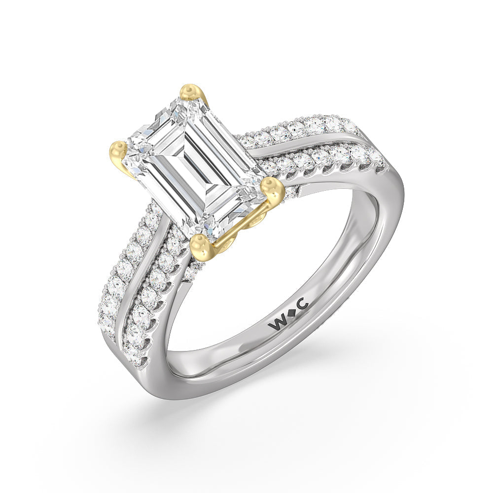 Emerald Cut The Essex Ring with Lab Grown Diamond in 14KT White & Yellow Gold view 3
