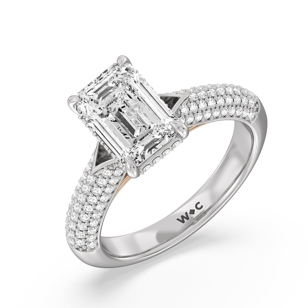 Emerald Cut The Delancey Ring with Lab Grown Diamond in 14KT White & Rose Gold view 3
