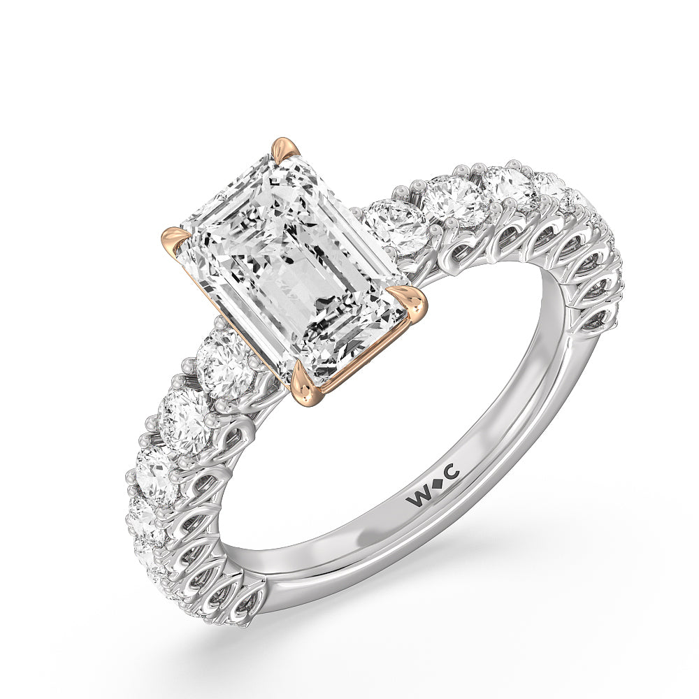 Emerald Cut The Uptown Ring with Lab Grown Diamond in 14KT White & Rose Gold view 3
