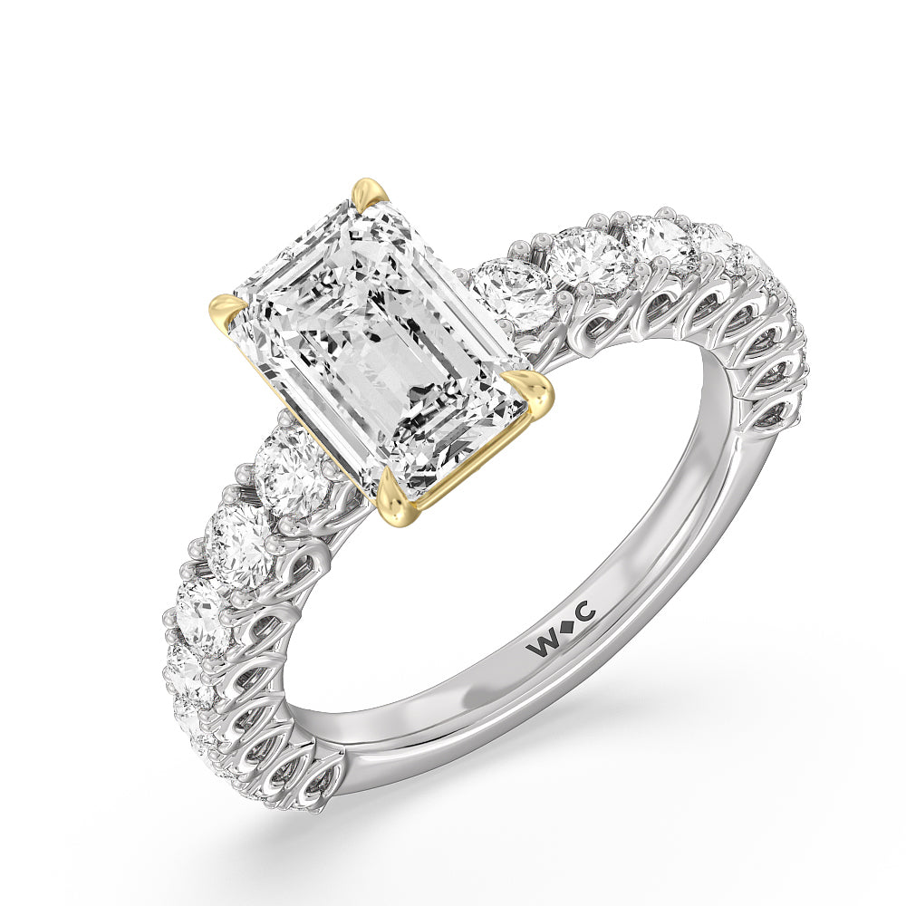 Emerald Cut The Uptown Ring with Lab Grown Diamond in 14KT White & Yellow Gold view 3

