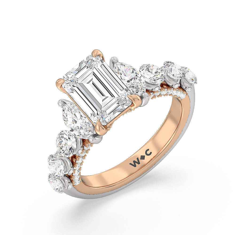 Emerald Cut The St. Regis Ring with Lab Grown Diamond in 14KT White & Rose Gold view 3
