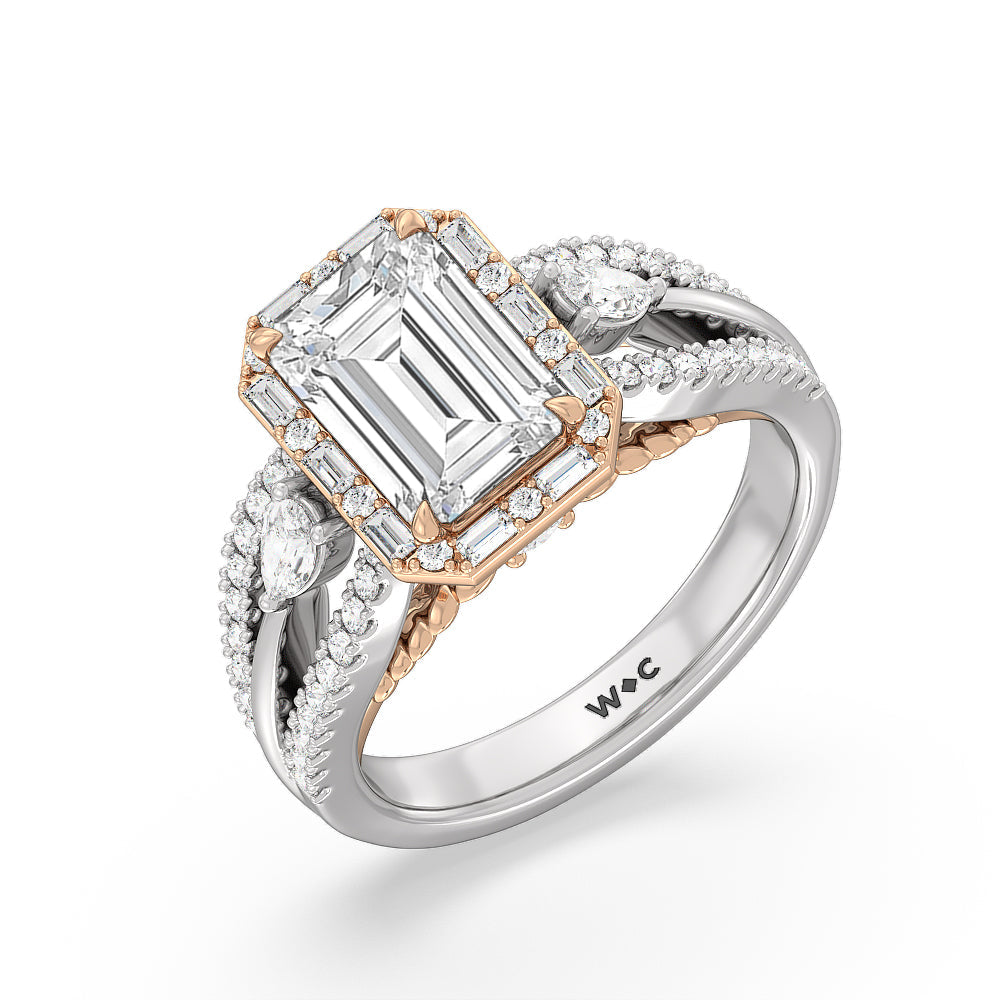 Emerald Cut The Whitney Ring with Lab Grown Diamond in 14KT White & Rose Gold view 2
