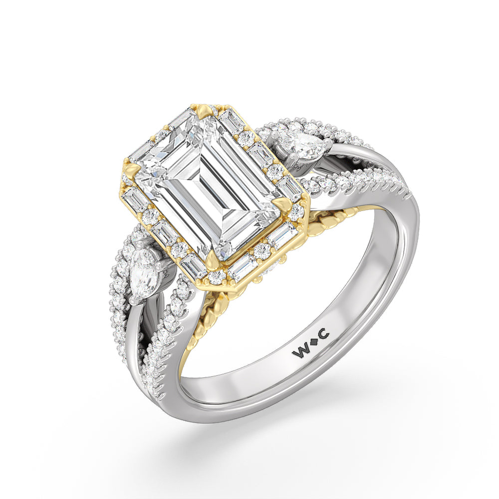 Emerald Cut The Whitney Ring with Lab Grown Diamond in 14KT White & Yellow Gold view 2
